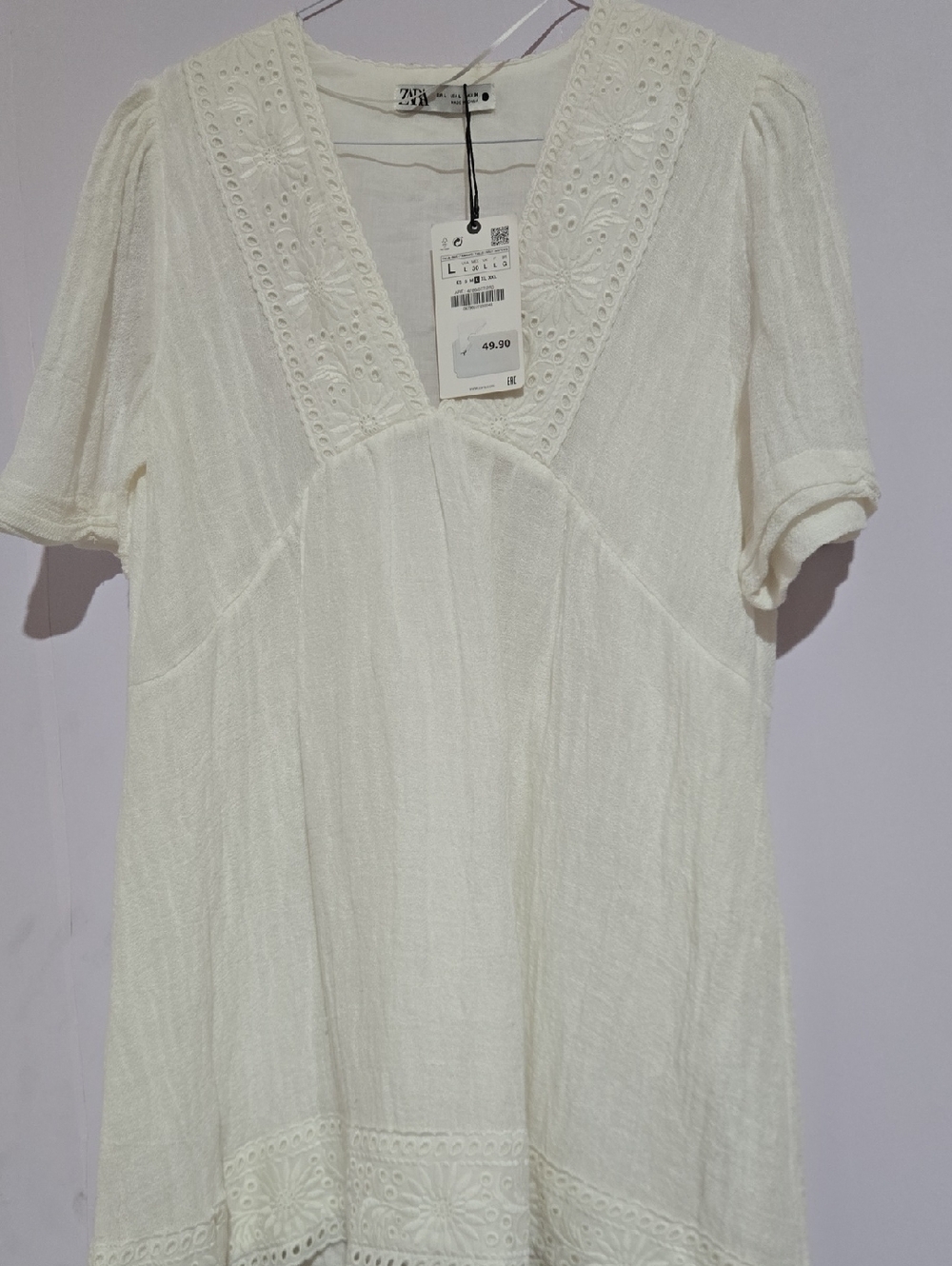 ZARA Cream Eyelet V-Neck Cotton Tunic